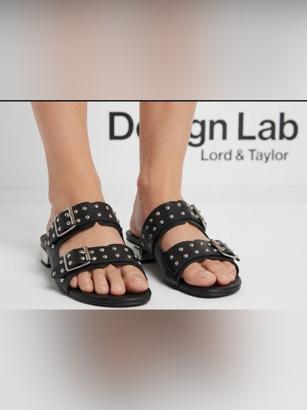 Authentic Design Lab Lord & Taylor studded designer black leather sandals sz 6.5